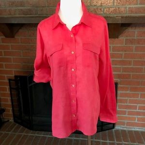 Summer Coral Orange LINEN Blouse ~ Sleeves Up/Dwn